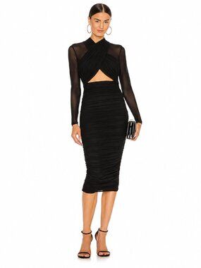 Bardot Black Aliyah Cutout Midi Dress Sheer Long Sleeves Size XS NWT